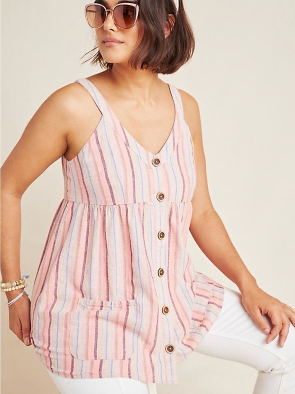 Maeve Willow Babydoll Tank Cotton Linen Stripe Tank